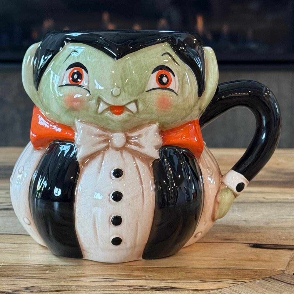 Johanna Parker Transpac Halloween Vampire Dracula Pumpkin Peep Mug Folk Art Fall